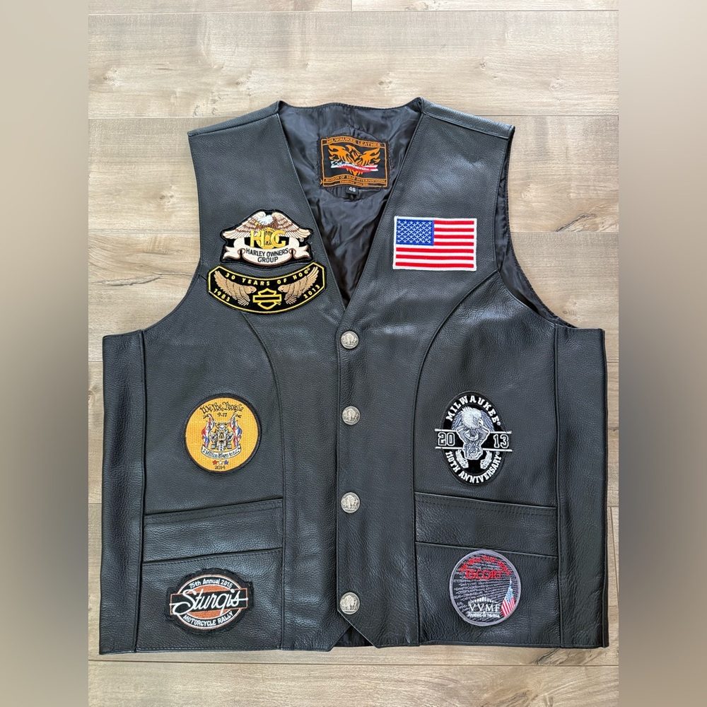 Milwaukee Leather Vest Mens 46 Motorcycle Black Patches‎ Harley-Davidson Sturgis